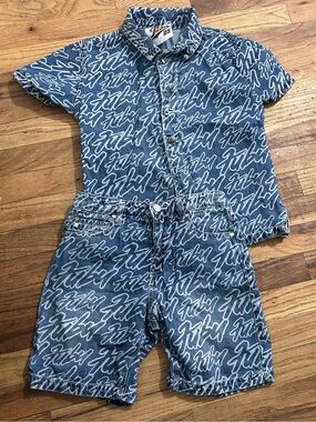 FUBU Blue Denim Script-Print Kids Shorts
